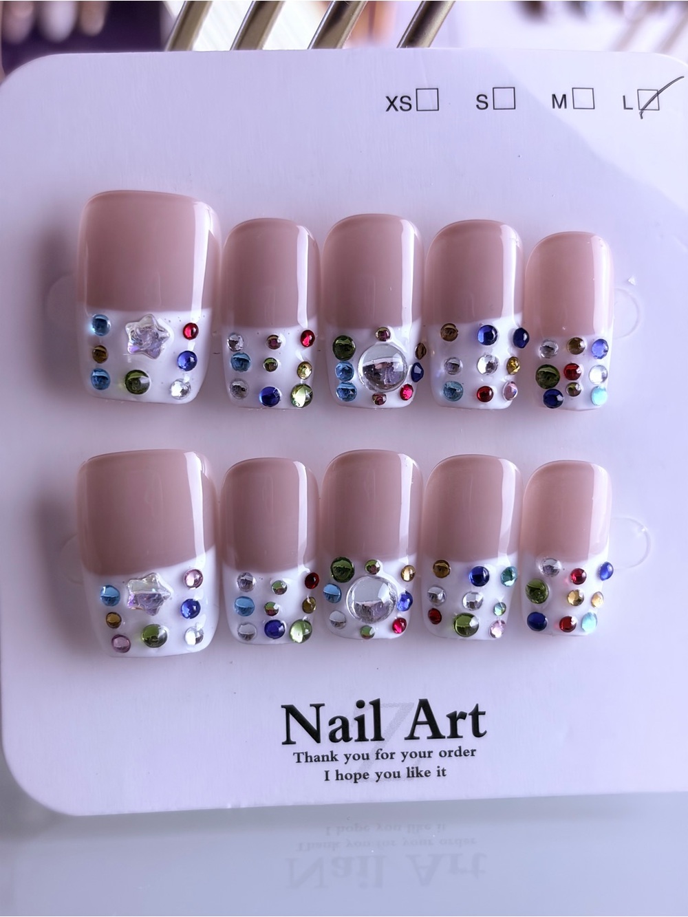 Nude Pink Rhinestone Press-On Nails